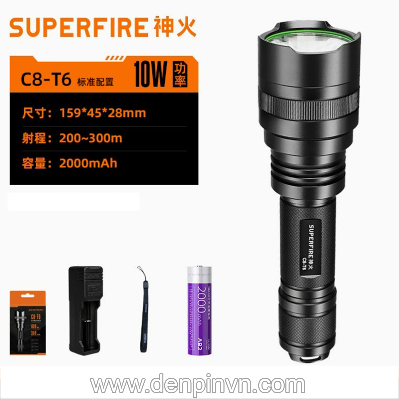 Đèn pin Superfire C8-T6 siêu sáng 1100lumen Đèn pin Superfire C8-T6 siêu sáng 1100lumen